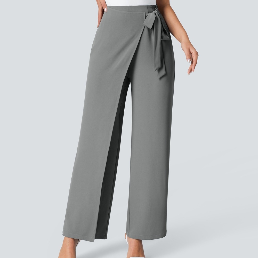 Halara Flex High Waisted Tie Side Wide Leg Work Pants Gunpowder Grey Womens XS